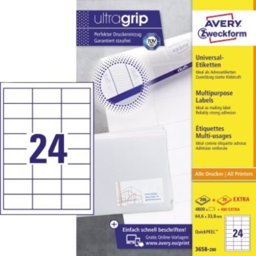 Avery Zweckform Etikett 3658-200 64,6x33,8mm weiß 4.800 St./Pack.