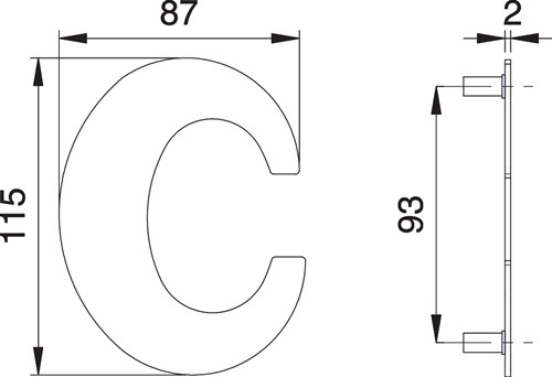 EDI 2512/0000/00 Hausnummer Buchstabe c Edelstahl matt 115 mm Breite 87 mm