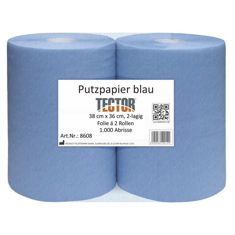 PUTZPAPIER, 2-lagig, ca. 38 x 38 cm, 1000 Blatt, Blau, perforiert, 2 Rollen
