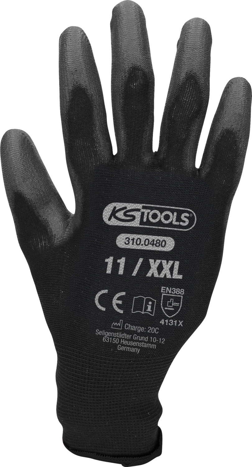 KS Tools 310.0480 Mikro-Feinstrickhandschuhe-schwarz, 11, 12 Paar