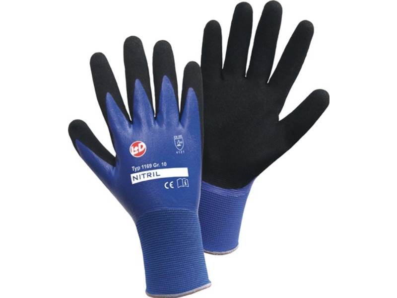 L+D 1169-10 Handschuhe Nitril Aqua Größe 10 blau/schwarz 100 % Nylon mit Nitrilb