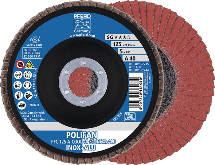PFERD TOOLS 67756125 Fächerscheibe POLIFAN A-COOL SG INOX+ALU Ø 125 mm Körnung 6