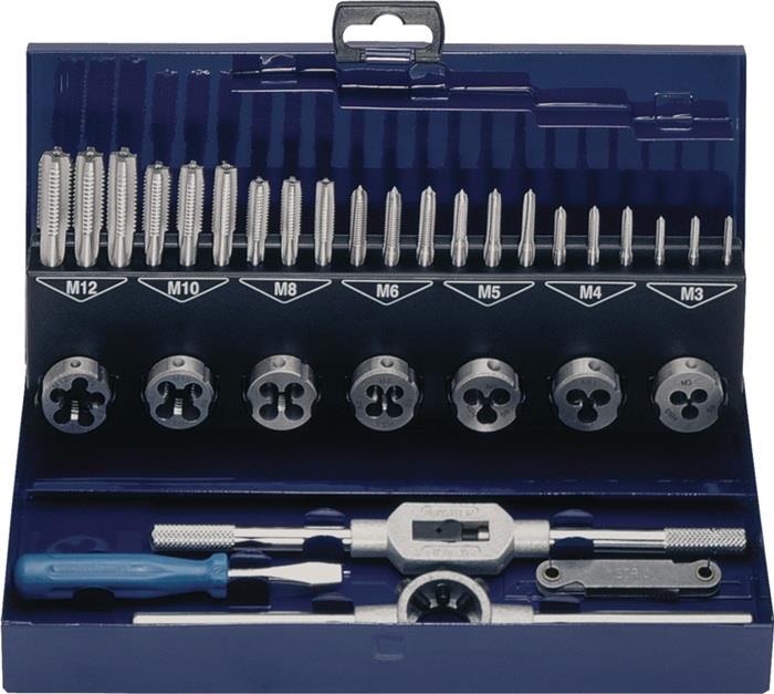 TECWERK  Gewindeschneidzeug-Satz  M3-M12 32 teilig HSS Metallkassette
