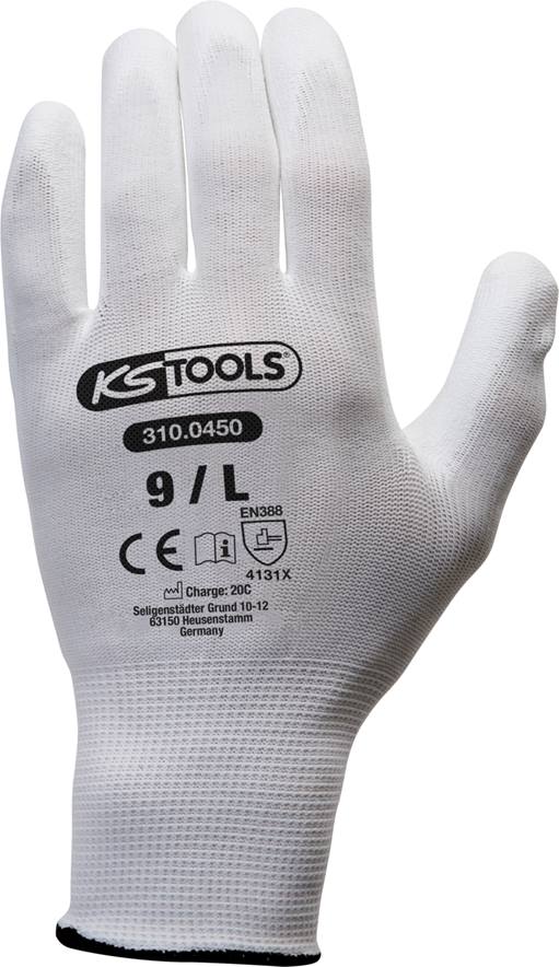 KS Tools 310.0450 Mikro-Feinstrickhandschuhe-weiß, 9, 12 Paar