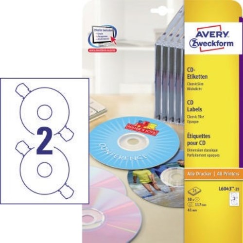 Avery Zweckform CD/DVD-Etikett L6043-25 117mm weiß 50 St./Pack.