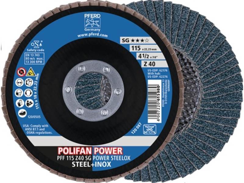 PFERD 67686115 Fächerscheibe POLIFAN Z SG POWER STEELOX D. 115 mm Körnung Z-60 f
