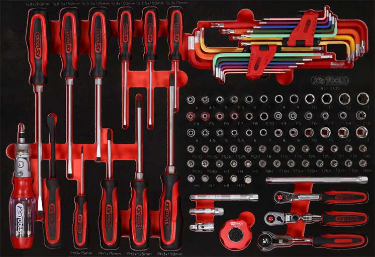 KS-Tools 811.0105 1/4'' Steckschlüssel- / und Schraubendreher-Satz in Schaumstof