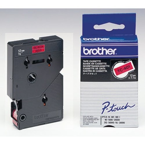 P-touch Schriftbandkassette TC401 12mmx7,7m laminiert sw auf rt