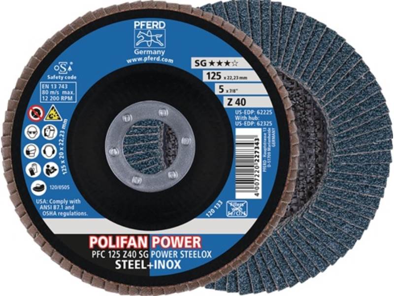 PFERD 67784185 Fächerscheibe POLIFAN Z SG POWER STEELOX D. 180 mm Körnung Z-40 k